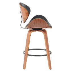 Σκαμπό Bar  LYRIAN Μαύρο/Καφέ Ξύλο/PU 52x55x107cm