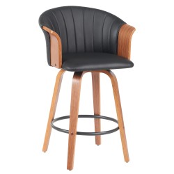 Σκαμπό Bar  CASSIAN Μαύρο/Καφέ Ξύλο/PU 50x50x103cm