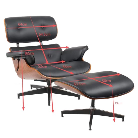 Πολυθρόνα Relax  MIREN Με Υποπόδιο Μαύρο/Καφέ Ξύλο/PU 82x92x78cm