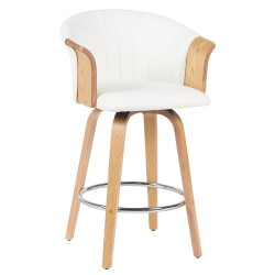 Σκαμπό Bar  CASSIAN Λευκό/Φυσικό Ξύλο/PU 50x50x103cm