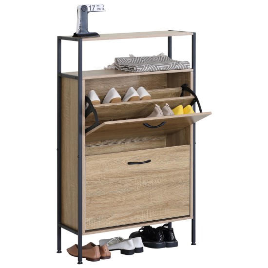 Παπουτσοθήκη  ALDERWYN Δρυς/Μαύρο Μοριοσανίδα/Μέταλλο 63x24x105cm