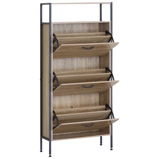 Παπουτσοθήκη  ALDERWYN Δρυς/Μαύρο Μοριοσανίδα/Μέταλλο 63x24x141cm