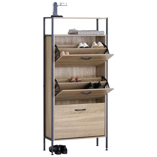 Παπουτσοθήκη  ALDERWYN Δρυς/Μαύρο Μοριοσανίδα/Μέταλλο 63x24x141cm