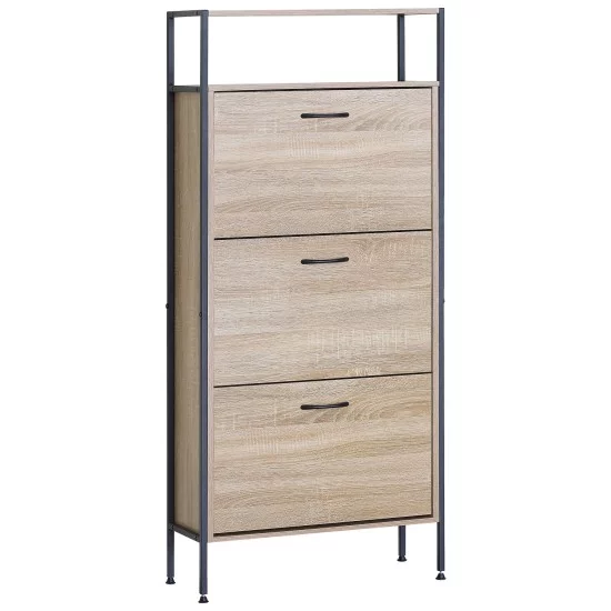 Παπουτσοθήκη  ALDERWYN Δρυς/Μαύρο Μοριοσανίδα/Μέταλλο 63x24x141cm