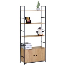 Ραφιέρα  ELRIDGE Με Ντουλάπι Δρυς/Μαύρο Μοριοσανίδα/Μέταλλο 58.6x23.5x144cm