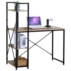 Γραφείο  JORVIK Με Ράφια Δρυς/Μαύρο Μοριοσανίδα/Μέταλλο 100x52x120cm