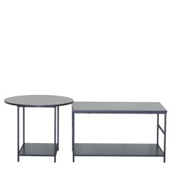 Τραπεζάκι Σαλονιού  ROWDEN Μαύρο Μάρμαρο Μοριοσανίδα/Μέταλλο 60x60x50/80x47x45cm Σετ 2Τμχ