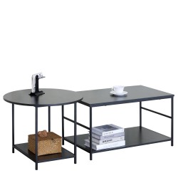 Τραπεζάκι Σαλονιού  ROWDEN Μαύρο Μάρμαρο Μοριοσανίδα/Μέταλλο 60x60x50/80x47x45cm Σετ 2Τμχ