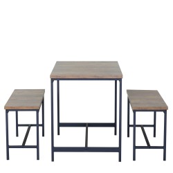 Σετ Τραπεζαρία (2+1)  DRAYCOTT Καφέ/Μαύρο Μοριοσανίδα/Μέταλλο 110x60x75cm