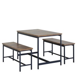 Σετ Τραπεζαρία (2+1)  DRAYCOTT Καφέ/Μαύρο Μοριοσανίδα/Μέταλλο 110x60x75cm