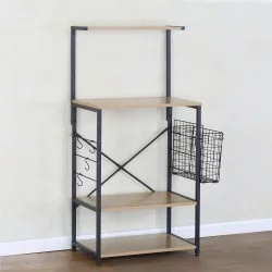 Ραφιέρα Κουζίνας  GRANTHAM Δρυς/Μαύρο Μοριοσανίδα/Μέταλλο 60x40x123cm