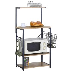 Ραφιέρα Κουζίνας  GRANTHAM Δρυς/Μαύρο Μοριοσανίδα/Μέταλλο 60x40x123cm