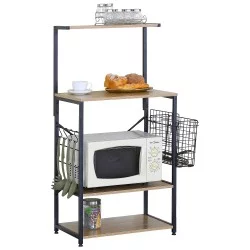 Ραφιέρα Κουζίνας  GRANTHAM Δρυς/Μαύρο Μοριοσανίδα/Μέταλλο 60x40x123cm