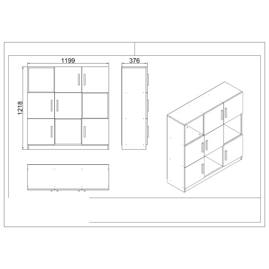 Βιβλιοθήκη  ELTHAM Baroque/Ανθρακί Μοριοσανίδα/Μελαμίνη 119.9x37.6x121.8cm