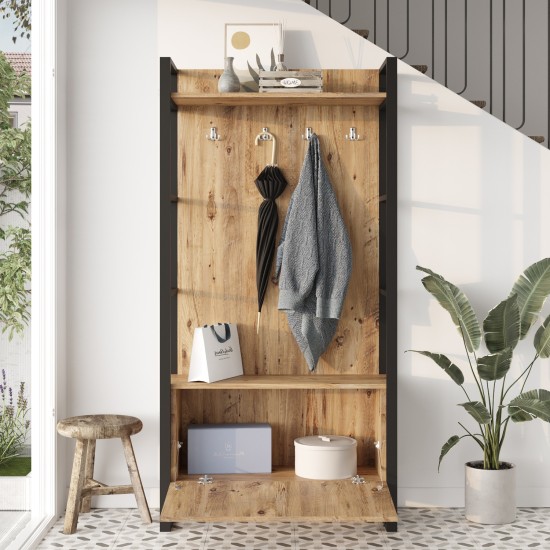 Έπιπλο Εισόδου  ABERDEEN Πεύκο/Ανθρακί Μοριοσανίδα/Μέταλλο 90x34x180cm