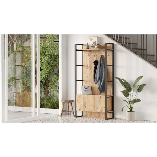 Έπιπλο Εισόδου  ABERDEEN Πεύκο/Ανθρακί Μοριοσανίδα/Μέταλλο 90x34x180cm