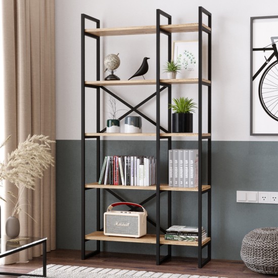 Βιβλιοθήκη  FALKIRK Πεύκο/Μαύρο Μοριοσανίδα/Μέταλλο 87.5x30x175cm