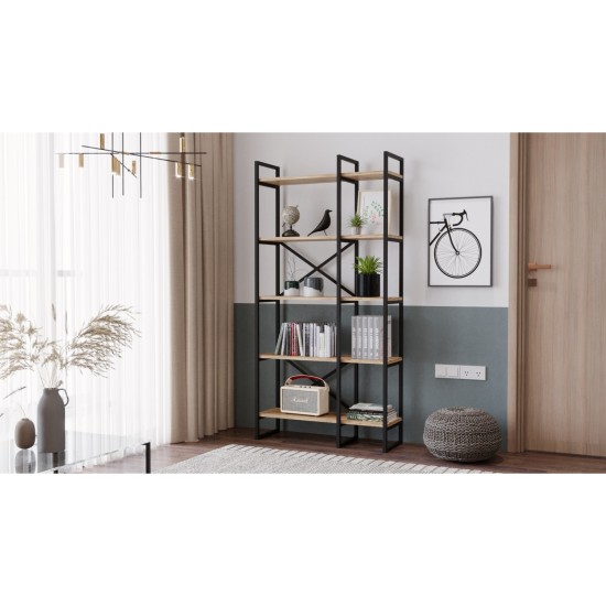 Βιβλιοθήκη  FALKIRK Πεύκο/Μαύρο Μοριοσανίδα/Μέταλλο 87.5x30x175cm