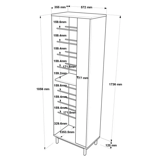 Παπουτσοθήκη  INVERCLYDE Φυσικό/Ανθρακί Μοριοσανίδα/Μελαμίνη 57.2x35.5x173.6cm