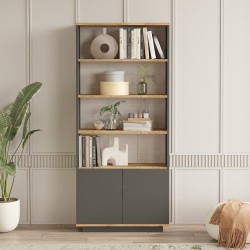 Βιβλιοθήκη  CLACK Πεύκο/Ανθρακί Μοριοσανίδα/Μελαμίνη 75.1x26.8x168.3cm