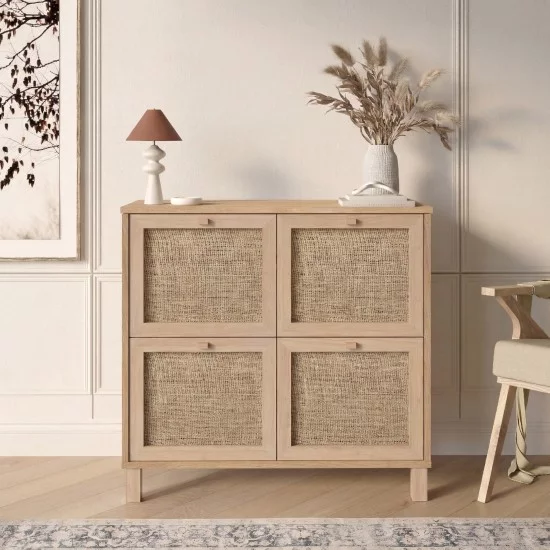 Κονσόλα  AESIR Φυσικό Μοριοσανίδα/Rattan 90x35x85.2cm