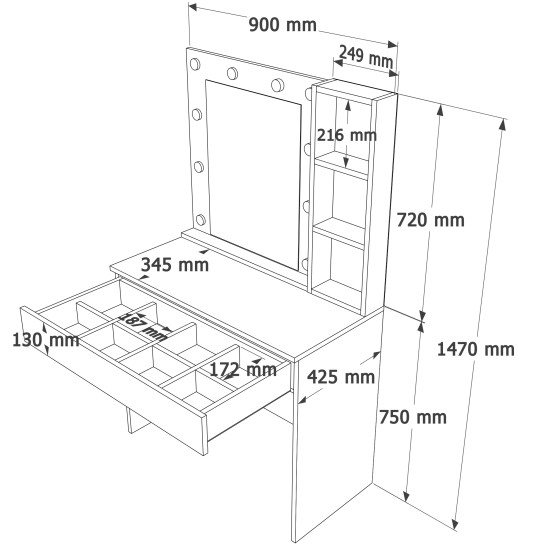 Τουαλέτα Μακιγιάζ  FREY Λευκό Μοριοσανίδα 90x42.5x147cm