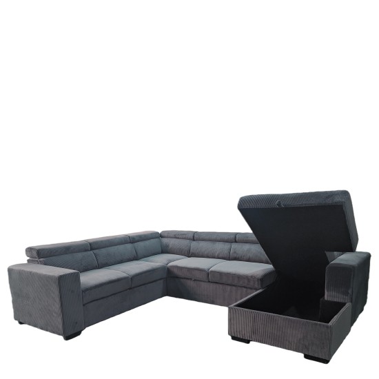 Καναπές Γωνιακός  AVELON Γκρι Σκούρο Ύφασμα/Ξύλο 249x312x82cm