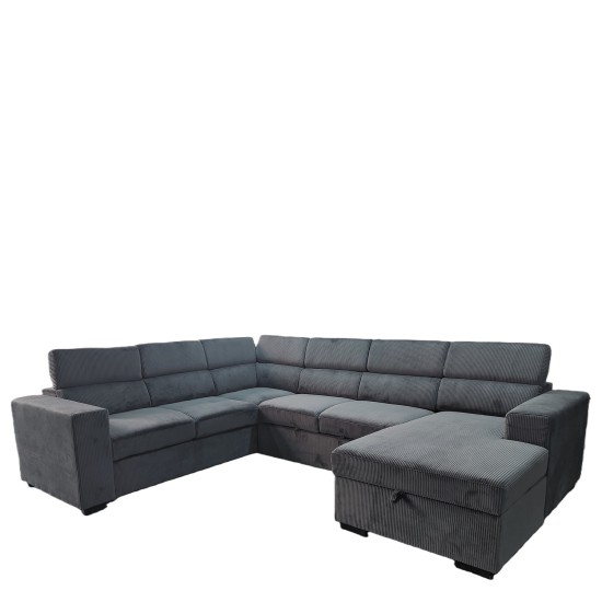 Καναπές Γωνιακός  AVELON Γκρι Σκούρο Ύφασμα/Ξύλο 249x312x82cm