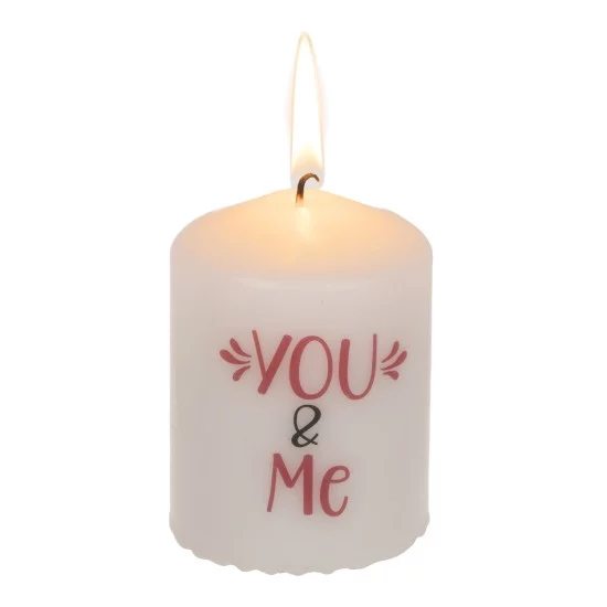 Κερί Κύλινδρος ‘You & Me’ Λευκό 6x8cm