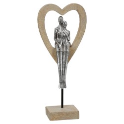 Γλυπτό Καρδιά 'Aroha' Ζευγάρι Μοτίβο Πολυρεζίνη Καφέ/Ασημί 7x14.5x34cm