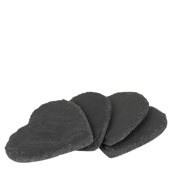 Σουβέρ Καρδιά Μαύρο Πέτρα 10cm Σετ 4Τμχ