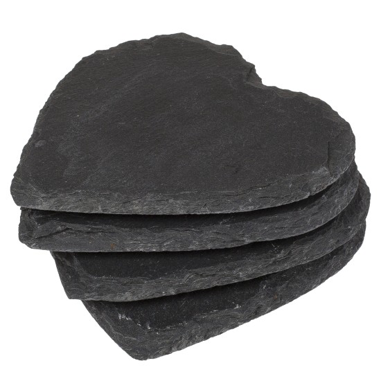 Σουβέρ Καρδιά Μαύρο Πέτρα 10cm Σετ 4Τμχ