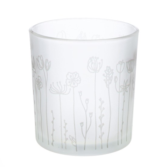 Φανάρι Καταιγίδας Cylindrical "Flower" Λουλουδάτο Design Γυάλινο Λευκό PU 18 H. cm D. 7 cm Φανάρι Καταιγίδας Cylindrical "Flower" Λουλουδάτο Design Γυάλινο Λευκό PU 18 H. cm D. 7 cm