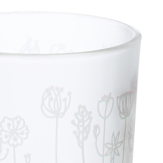 Φανάρι Καταιγίδας Cylindrical "Flower" Λουλουδάτο Design Γυάλινο Λευκό PU 18 H. cm D. 7 cm Φανάρι Καταιγίδας Cylindrical "Flower" Λουλουδάτο Design Γυάλινο Λευκό PU 18 H. cm D. 7 cm