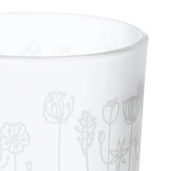 Φανάρι Καταιγίδας Cylindrical "Flower" Λουλουδάτο Design Γυάλινο Λευκό PU 18 H. cm D. 7 cm
