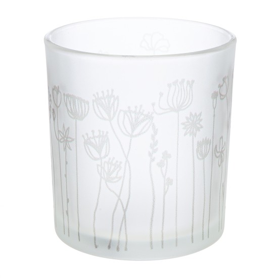 Φανάρι Καταιγίδας Cylindrical "Flower" Λουλουδάτο Design Γυάλινο Λευκό PU 18 H. cm D. 7 cm Φανάρι Καταιγίδας Cylindrical "Flower" Λουλουδάτο Design Γυάλινο Λευκό PU 18 H. cm D. 7 cm