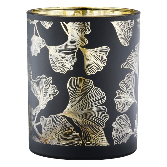 Φανάρι Καταιγίδας Cylindrical "Ginkgo" Ginkgo Motif Γυάλινο Μαύρο PU 18 H. cm D. 7 cm