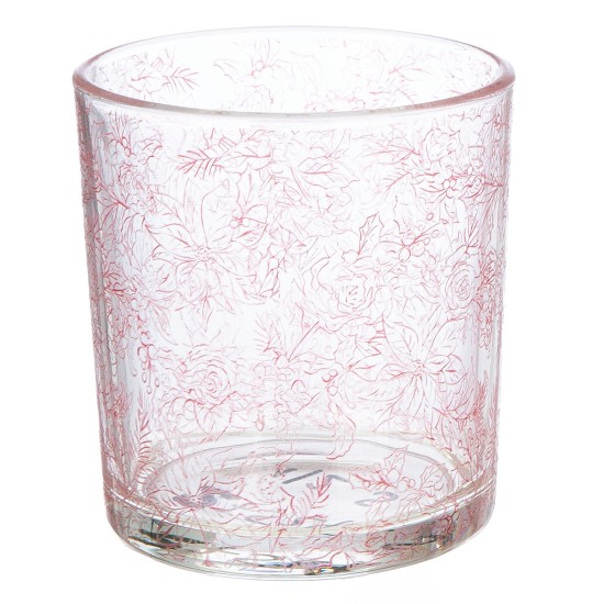 Φανάρι Καταιγίδας Cylindrical "Rose" Λουλουδάτο Pattern Γυάλινο Clear Rose PU 18 Pcs. Assorted H. cm D. 7 cm