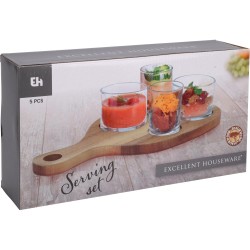 Δίσκος Σερβιρίσματος  Ορεκτικών Με 4 Δοχεία Φυσικό Ξύλο 30X1.7cm