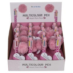 Στυλό 6 Χρωμάτων Μελανιού Με Πομ Πομ Ροζ Πλαστικό 14.2cm