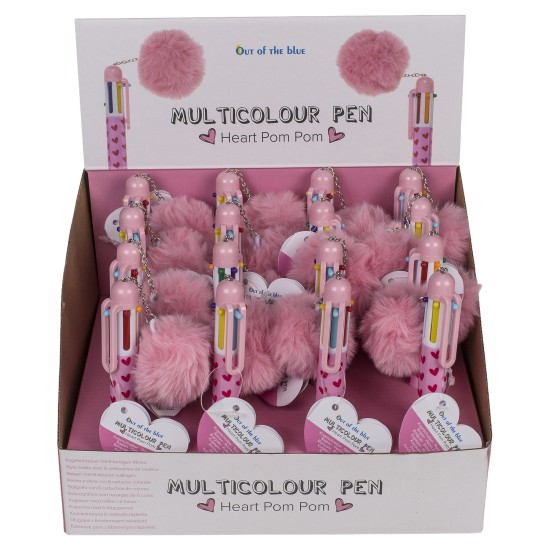 Στυλό 6 Χρωμάτων Μελανιού Με Πομ Πομ Ροζ Πλαστικό 14.2cm