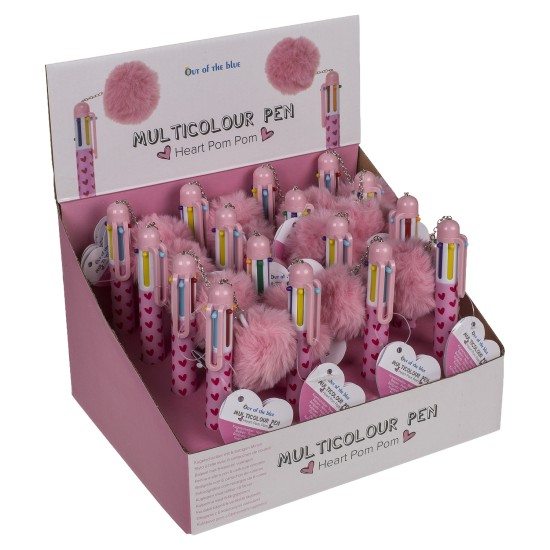 Στυλό 6 Χρωμάτων Μελανιού Με Πομ Πομ Ροζ Πλαστικό 14.2cm