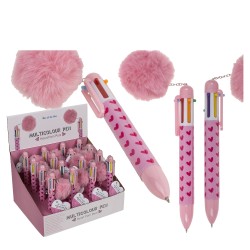 Στυλό 6 Χρωμάτων Μελανιού Με Πομ Πομ Ροζ Πλαστικό 14.2cm