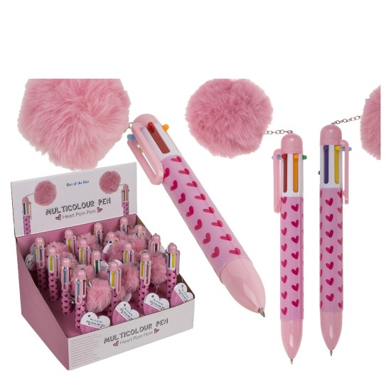 Στυλό 6 Χρωμάτων Μελανιού Με Πομ Πομ Ροζ Πλαστικό 14.2cm