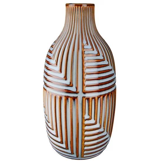Βάζο 'Batista' Ριγέ Κεραμικό Μπλε/Καφέ 28x14cm