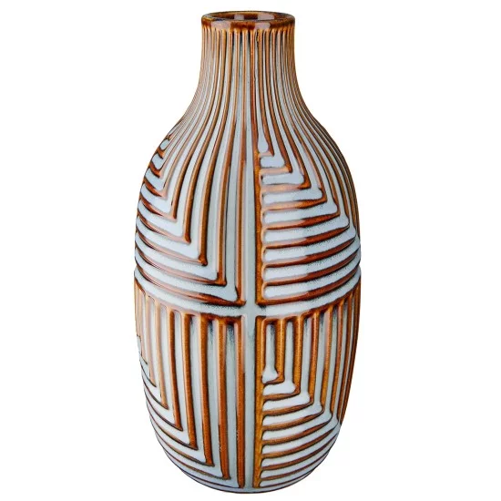 Βάζο 'Batista' Ριγέ Κεραμικό Μπλε/Καφέ 28x14cm