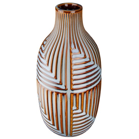 Βάζο 'Batista' Ριγέ Κεραμικό Μπλε/Καφέ 28x14cm