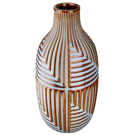Βάζο 'Batista' Ριγέ Κεραμικό Μπλε/Καφέ 28x14cm