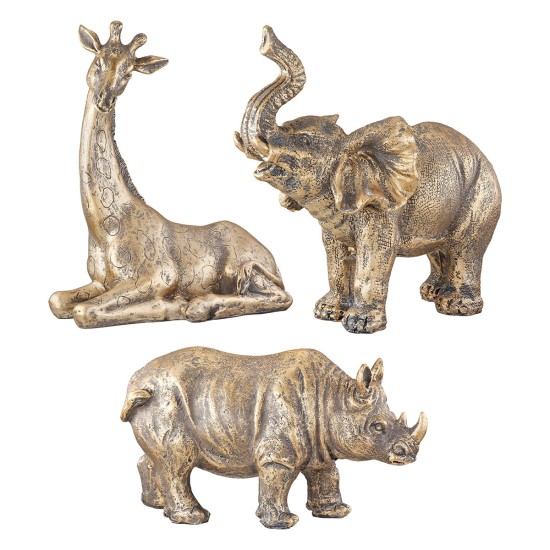 Φιγούρα Elephant Giraffe Rhinoceros "Africa Trio" Πολυρεζίνη Μπρούντζινο PU Pcs. Assorted