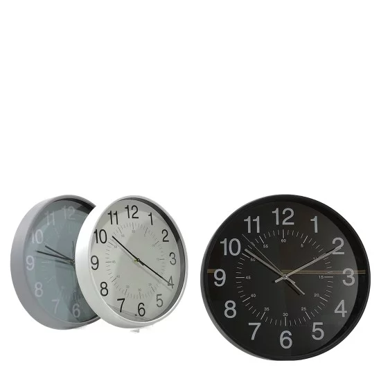Ρολόι Τοίχου Μαύρο/Γκρι/Ασημί Πλαστικό Φ38cm Σε 3 Χρώματα